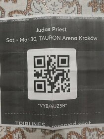 Lístek na koncert skupiny Judas Priest v Krakově