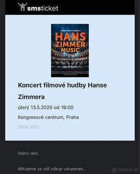 2x Listek Koncert filmové hudby Hanse Zimmera