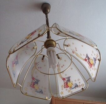 Stahovací lustr, retro lampa, stínidlo a stolní lampička