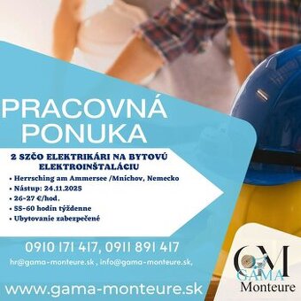 Hľadáme 2 SZČO elektrikárov na bytové elektroinštalácie