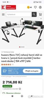 rohový herní stůl ve tvaru L