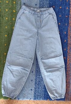 Modré plátěné kalhoty – vel. 152