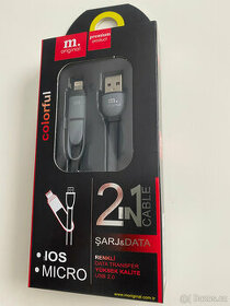 NOVÝ datový a nabíjecí 2in1 USB - microUSB / lightning kabel