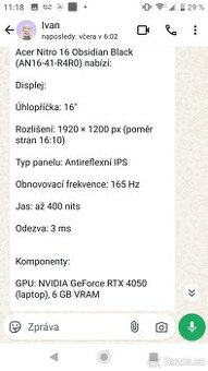 Prodam Acer Nitro Obsidian.
