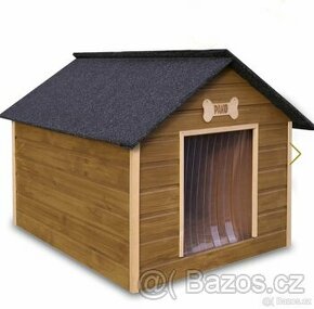 Psí zateplená, velká bouda se deskovou střechou