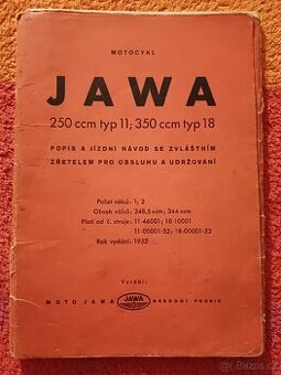 Prodám Popis a jízdní návod Jawa pérák 250 a 350 r.v.1952