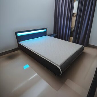 Dizajnová postel NOVÁ 180x200cm s led osvětlením a matracemi