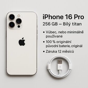 iPhone 16 Pro 256 GB – Bílý titan v dokonalém stavu