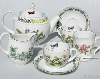 Bylinková porcelánová sada -cajnik +dvojset +mlékovka +hrnek
