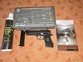 Airsoftová pistole M92, černá, celokov, blowback+Power Green