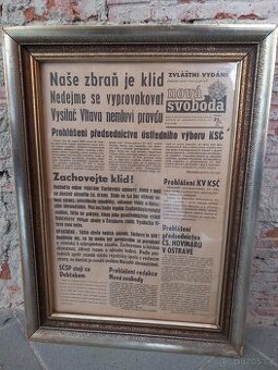 Zarámovaný tisk novyn z 21. Srpna 1968