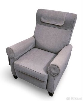 Křeslo IKEA MUREN – polohovací, šedá látka, výsuvná podnožka