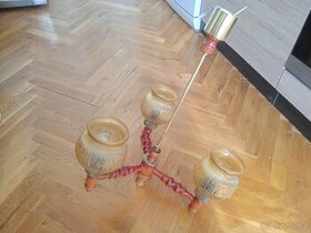 Prodám lustr dřevo + kouřové sklo