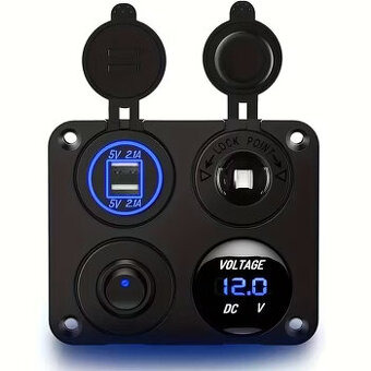 Panel USB zásuvka,vypínač,voltmetr pro karavan,obytné auto