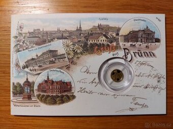 Zlatá mince Brno - Stará radnice provedení proof (ČM 2017)