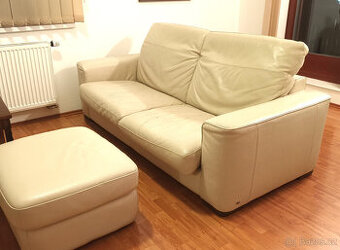 REZERVOVÁNO - Kožená sedací souprava / sedačka, taburet