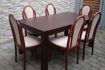 Jídelní masivní dřevěný stůl+6 židlí