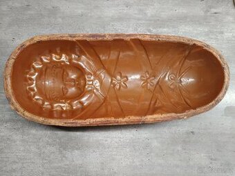 Velká historická keramická pečicí forma – Ježíšek, cca 50 cm