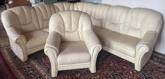 Celokožená rohová sedací souprava s křeslem,6146