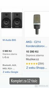 Mikrofon AKG c214, monitory M-audio BX5