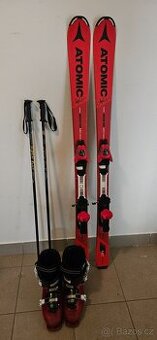 Dětské použité lyže ATOMIC 140 cm+lyžáky Salomon 26,5 + hůlk