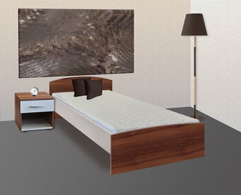 Postel 90x200 včetně matrace a roštu. Ořech/bílá
