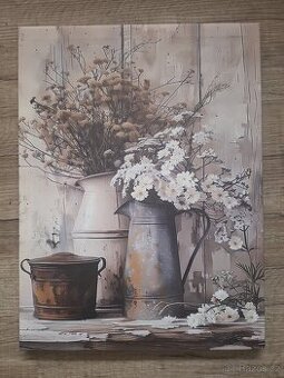 Květiny a konve na plátně 30x40cm