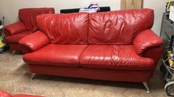 Kožený červený gauč/pohovka