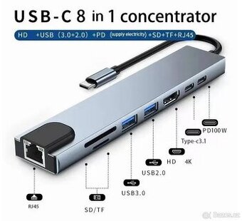 USB-C HUB 8v1 pro notebook, nové - 1