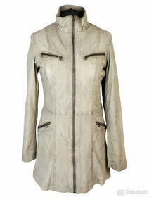 Kožený měkký dámský šedý kabát EVOCO vel. M