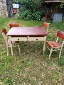 Starý jídelní stůl + 4ks židle 50tá léta
