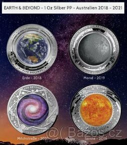 KOMPLETNÍ SADA STŘÍBRNÝCH MINCÍ 4X1 OZ EARTH & BEYOND SLEVA