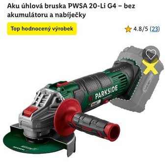 Parkside Aku úhlová bruska PWSA 20-Li G4