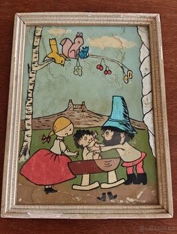 Retro obrázek na skle – Rumcajs, Manka a Cipísek