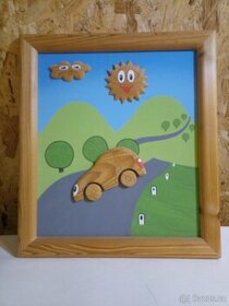 Dětský obrázek na stěnu, dřevěný, ručně malovaný - 1