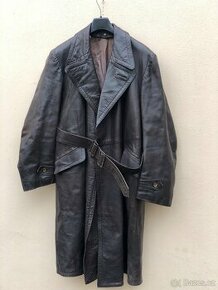 Kožený-hnědý vojenský kabát - 1