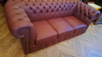 Nová, Chesterfield sedačka s pravé kůže 3+1+1, Top cena