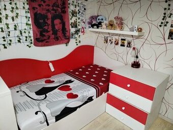 Postel 2m x 90cm skříňka prádelník matrace komoda