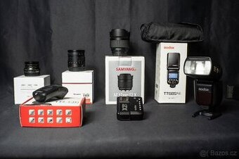 Prodám objektivy pro Fujifilm a blesk Godox TT685 ii (f)