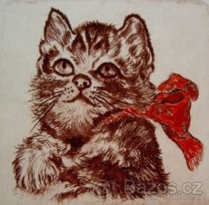 Akademický malíř Emil Wänke Kotě s mašlí