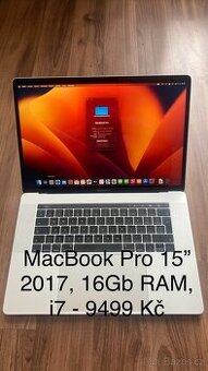 MacBook Pro 15”, 16Gb RAM, 256Gb SSD, i7, touchbar
