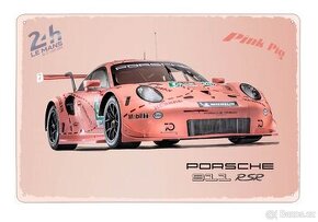 cedule plechová - Porsche 911 RSR Pink Pig 24h Le Mans 2018