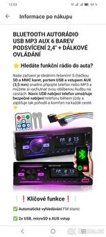 Nové autorádio USB, Bluetooth, SD karty
