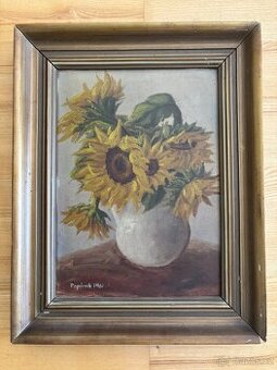 Obraz Slunečnice -Papírník 1961, olej 45x35