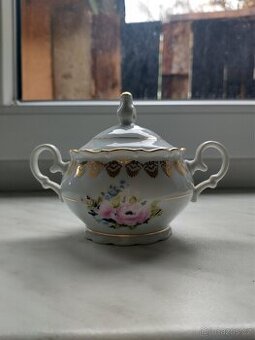 Porcelánová cukřenka s růžemi a zlatem