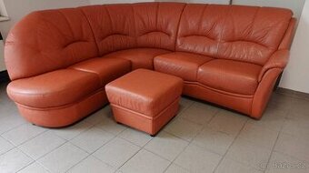 Kožená rohová sedací souprava - jak NOVÁ, TOP STAV