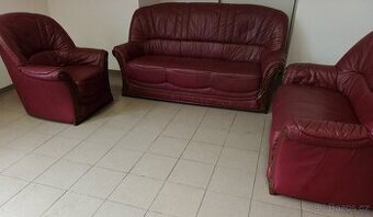 Kožená sedací souprava 3+2+1 - PRAVÁ KŮŽE, TOP STAV