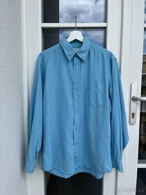 Modrá panská bavlněná kostkovaná košile - 1