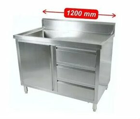 Pracovní nerezový stůl - skříň se dřezem 120cm