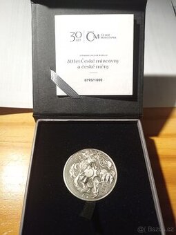 STŘÍBRNÁ UNCOVÁ MEDAILE 30 LET ČM A ČESKÉ MĚNY